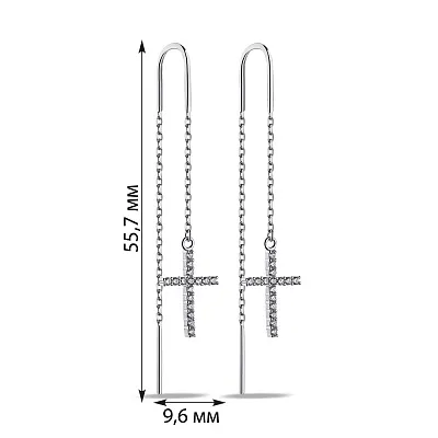 Срібні сережки-протяжки Хрестики з фіанітами (арт. 7502/С2Ф/299)