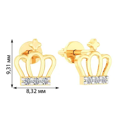 Пусети «Корона» з жовтого золота з фіанітами (арт. 111070ж)