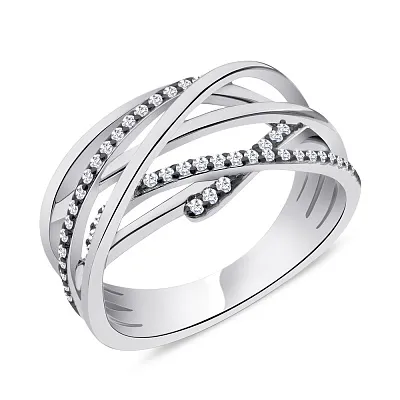 Переплетенное кольцо из серебра с фианитами  (арт. 7501/5809)