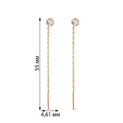 Золотые серьги протяжки с фианитами (арт. 105622)