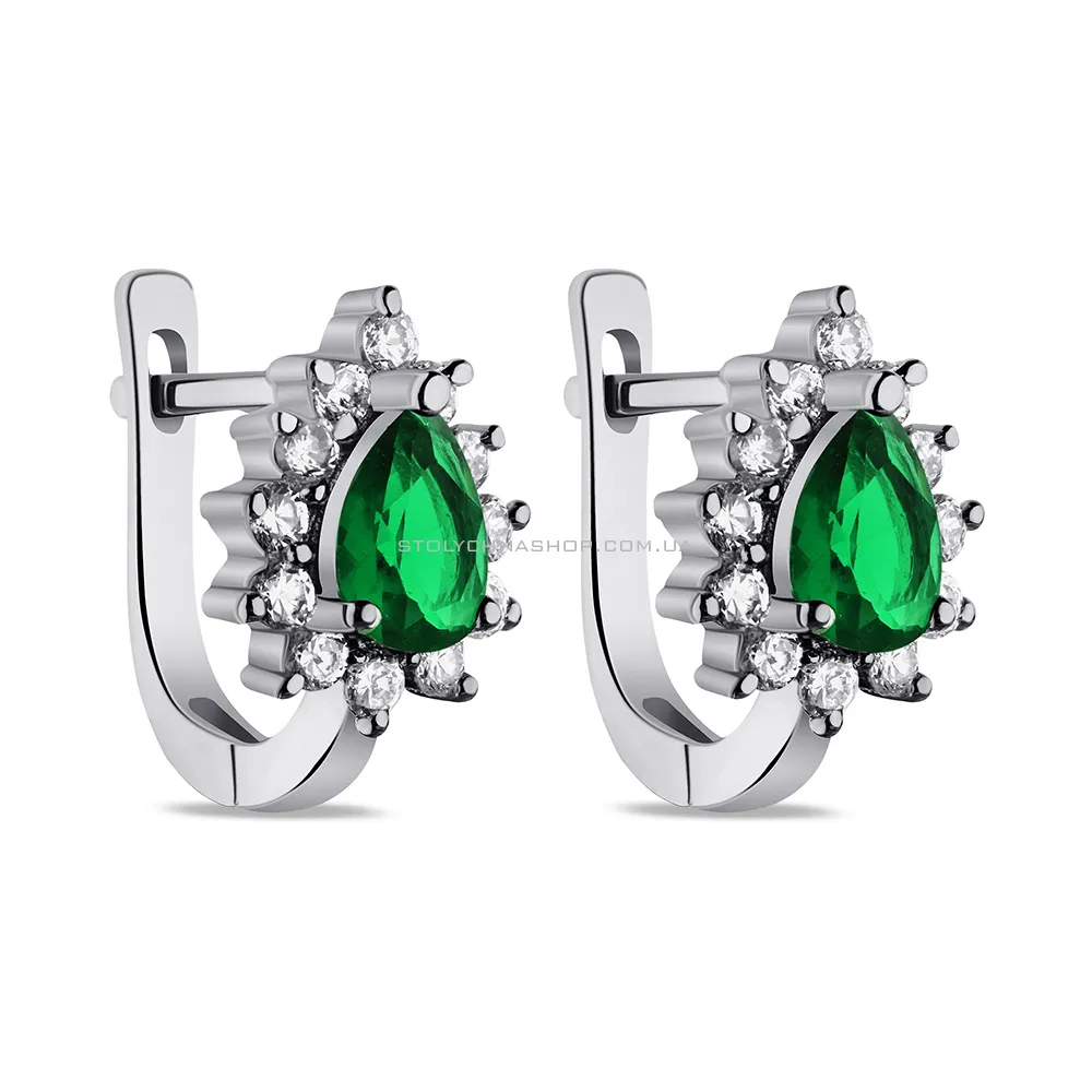 Срібні сережки з зеленими і білими фіанітами (арт. 7502/СК2ФИ/383) - цена