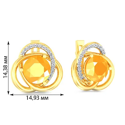 Золотые сережки с желтым ониксом и фианитами  (арт. 110436жол)