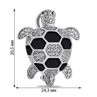 Срібна брошка з чорною емаллю та фіанітами (арт. 7505/185еч)