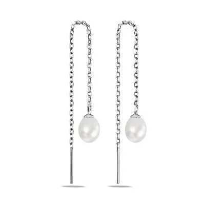 Срібні сережки-протяжки з перлинами  (арт. 7502/С2Ж/847А)