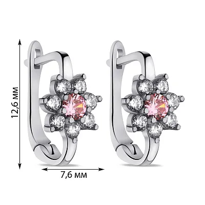 Сережки срібні Квітка з рожевими альпінітами і фіанітами (арт. 7502/9473ар)