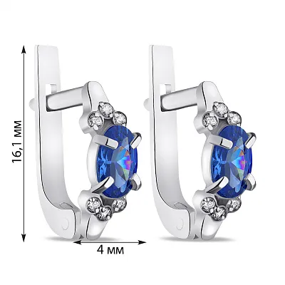 Срібні сережки з синім альпінітом і фіанітами (арт. 7502/937ассю)