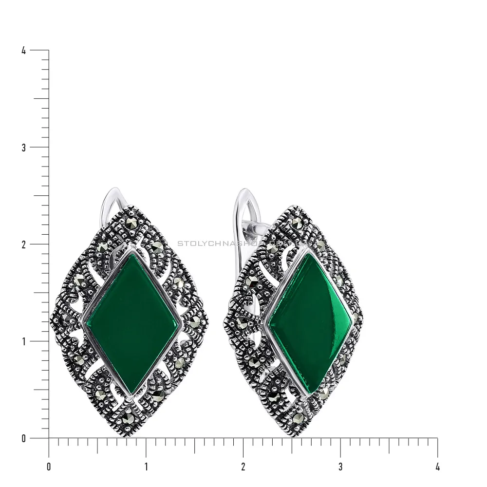 Сережки зі срібла з зеленим оніксом (арт. 7402/3752мркоз)