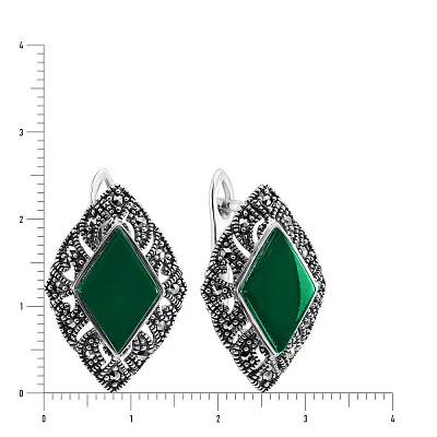 Сережки зі срібла з зеленим оніксом (арт. 7402/3752мркоз)