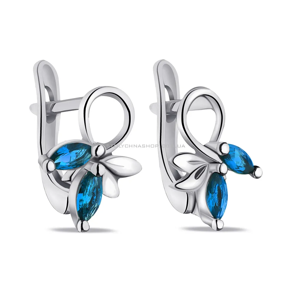 Срібні сережки з синіми фіанітами (арт. 7502/С2ФЛТ/006) - цена