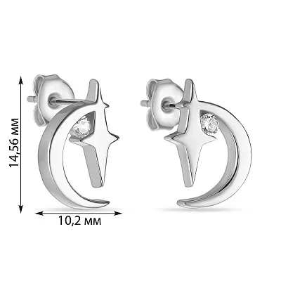 Срібні сережки-пусети «Місяць з зіркою» з фіанітами (арт. 7518/5620)