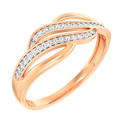 Золотое кольцо в красном цвете металла с бриллиантами  (арт. К011223010)