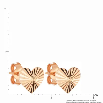 Золотые пусеты «Сердечки» с алмазной насечкой (арт. 100160)