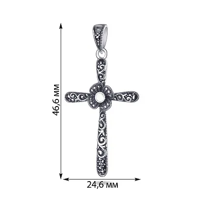 Хрестик зі срібла з перламутром і марказитами (арт. 7403/2868мркп)