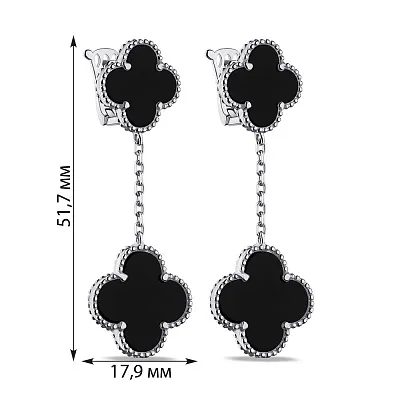 Серебряные серьги Клевер с ониксом (арт. 7502/9239о)