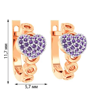 Золоті дитячі сережки з фіолетовими фіанітами  (арт. 110486ф)