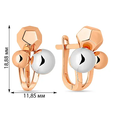 Золоті сережки в червоному і білому кольорі металу  (арт. 108457кб)