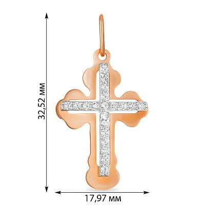 Хрестик з червоного золота з фіанітами (арт. 500184)