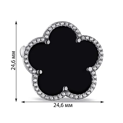 Срібна брошка з оніксом і фіанітами (арт. 7505/192/25о)