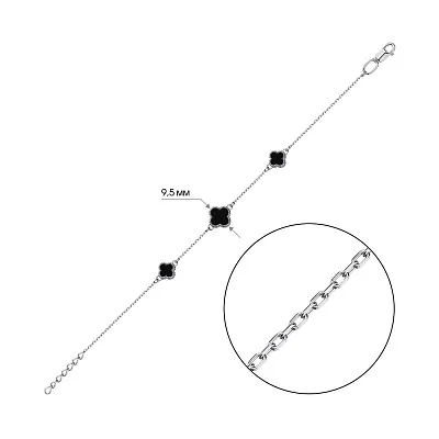 Серебряный браслет Клевер с ониксом (арт. 7509/638обрп)
