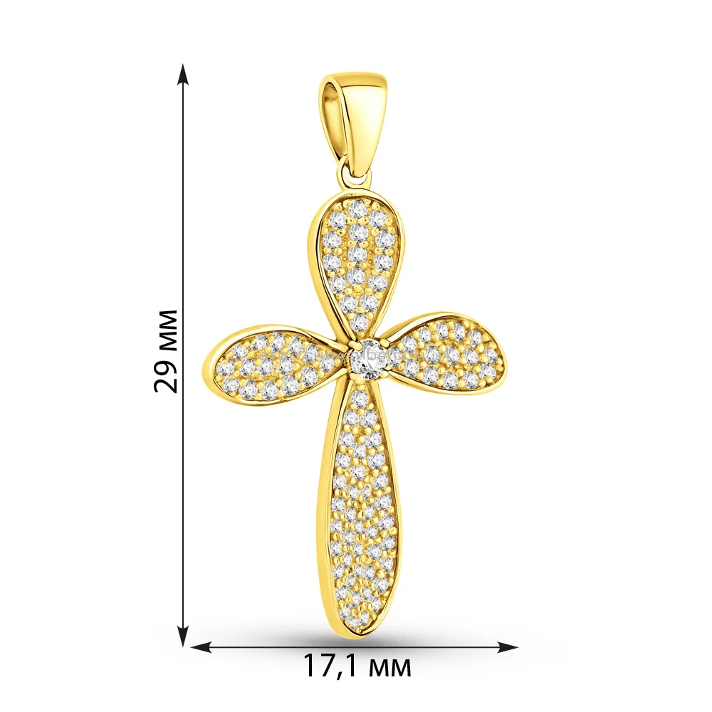 Хрестик з жовтого золота з розсипом каміння (арт. 423437ж) - 4 - цена