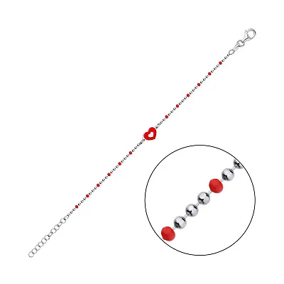 Дитячий браслет зі срібла "Серце" з червоною емаллю (арт. 7509/3922ек)