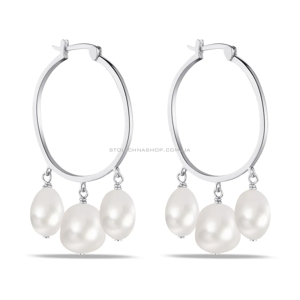 Срібні сережки-кільця з барочними перлами  (арт. 7502/4021жб) - цена