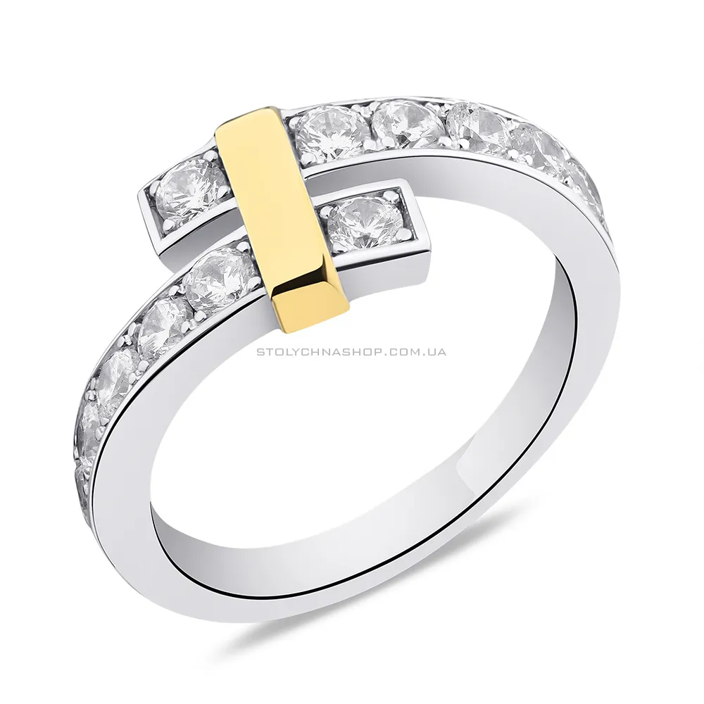 Серебряное кольцо с дорожкой из фианитов и желтым родированием (арт. 7501/6007бж)