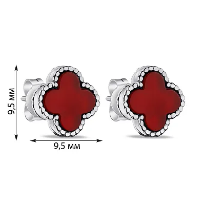 Серьги серебряные Клевер с сердоликом (арт. 7518/5645/9Срдк)