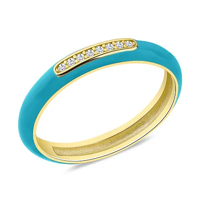 Серебряное кольцо с фианитами и голубой эмалью (арт. 7501/5645жег)