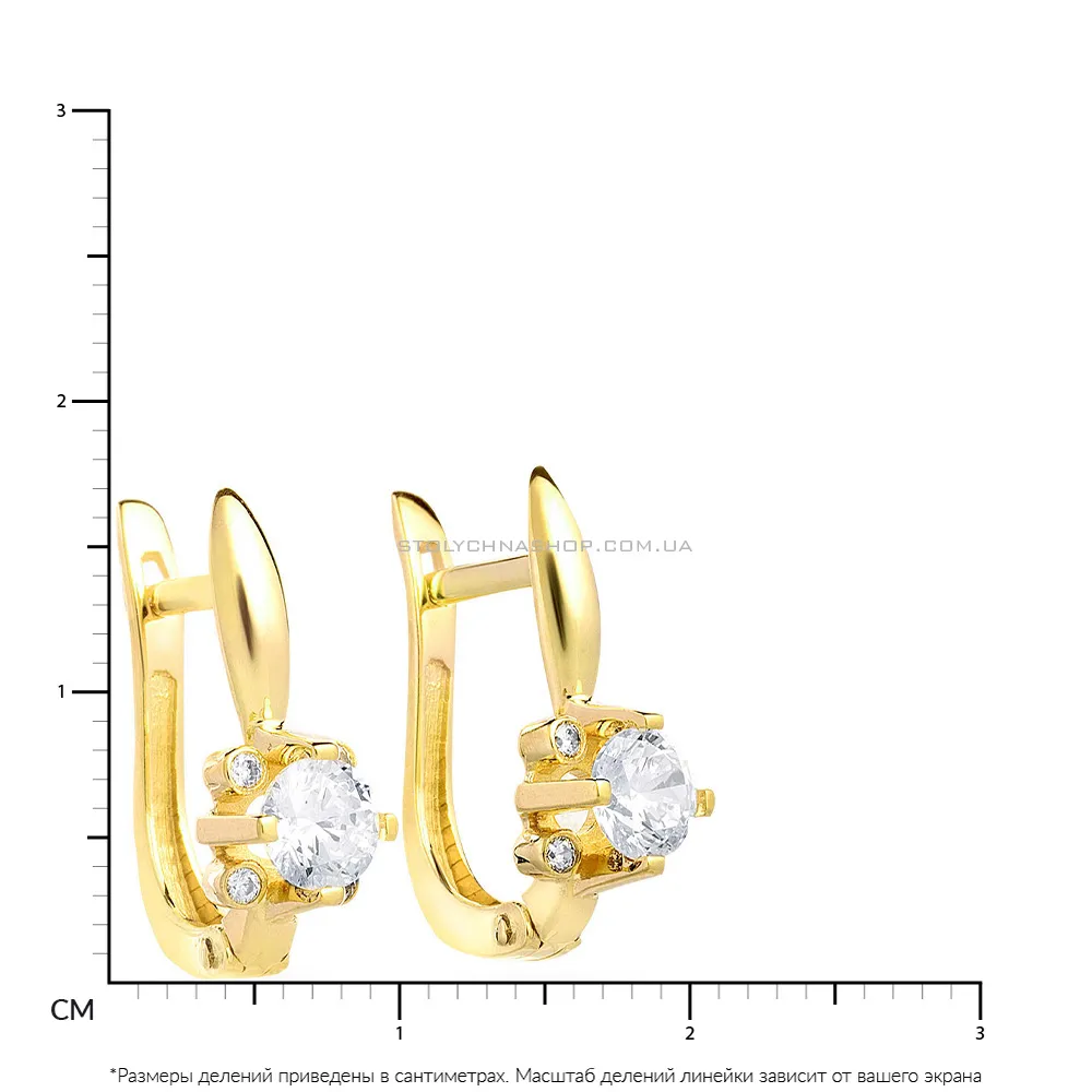 Золоті сережки в жовтому кольорі металу з фіанітами (арт. 110395ж) - 2 - цена