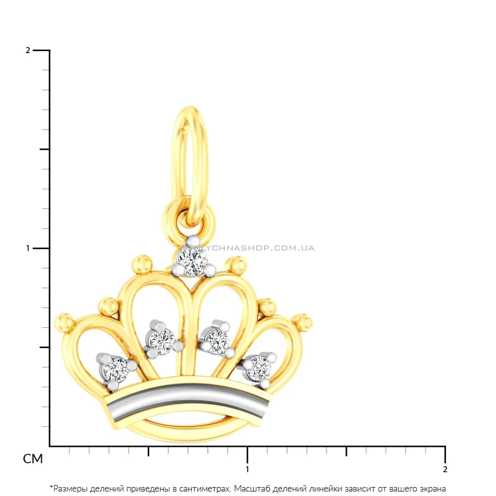 Кулон «Корона» з жовтого золота з фіанітами (арт. 440615ж) - 2 - цена