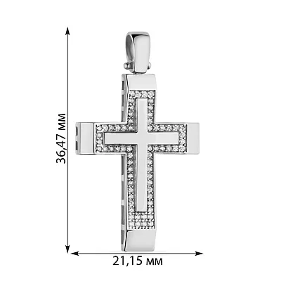 Масивний хрестик з білого золота з фіанітами  (арт. 423103б)