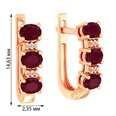 Сережки з золота з діамантами і рубіном  (арт. С011106р)