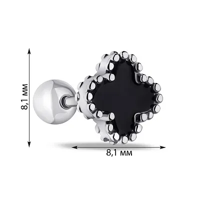 Одинарна сережка Клевер зі срібла з чорною емаллю  (арт. 7518/6552/8еч)