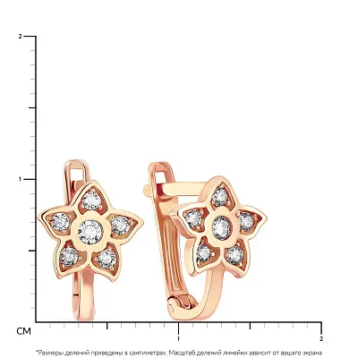 Серьги для детей «Цветы» из красного золота с фианитами (арт. 106576)