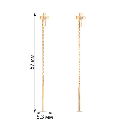Золоті сережки-протяжки з хрестиками  (арт. 107364)