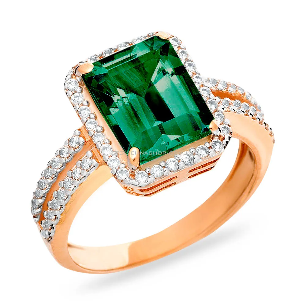 Золотое кольцо с зеленым кварцем (арт. 140457Пз) - цена