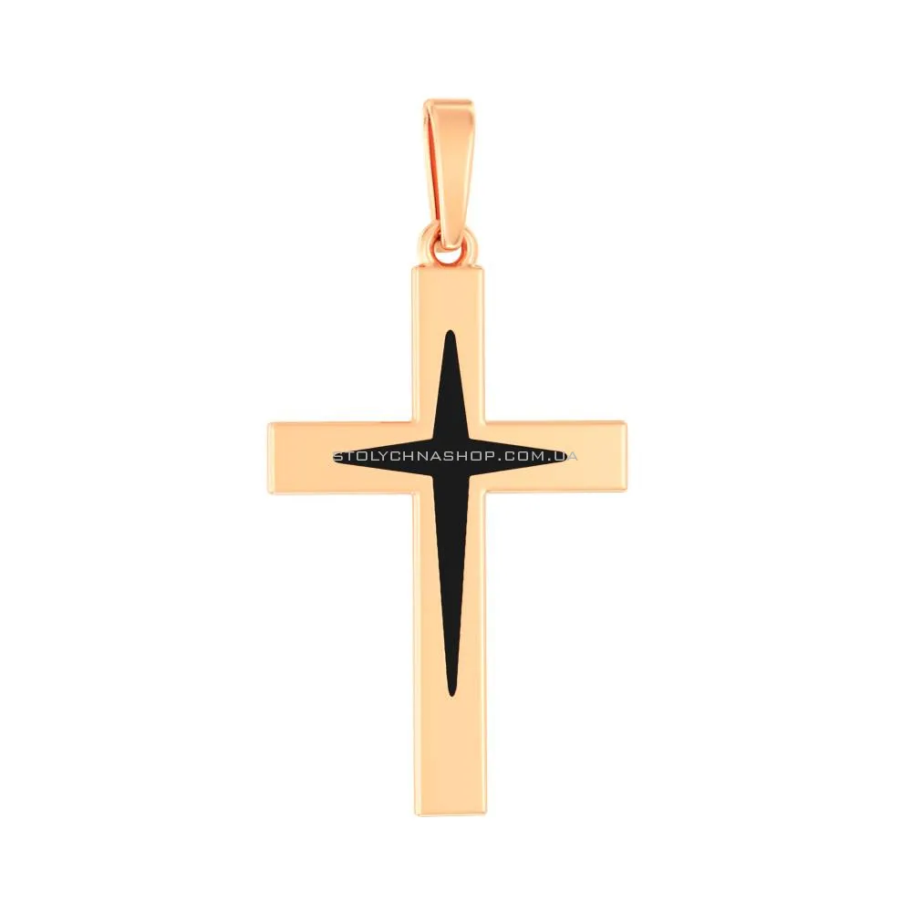 Крестик из красного золота с черной эмалью  (арт. 440750еч)