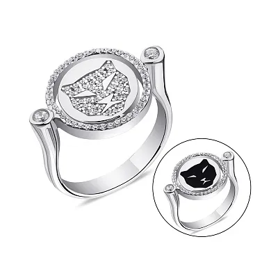 Серебряное кольцо Пантера с эмалью и фианитами (арт. 7501/6565еч)