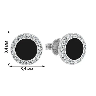 Золоті сережки Лýна з діамантами і з чорною емаллю  (арт. Т011503015беч)