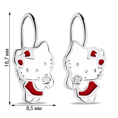 Серебряные детские серьги Kitty с эмалью (арт. 7502/9109е)