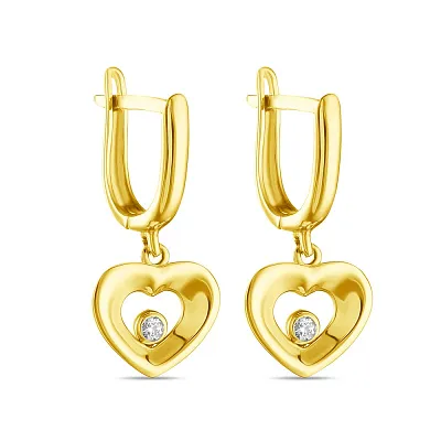 Золотые серьги с подвесками «Сердечки» (арт. 106286ж)