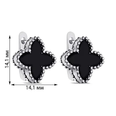 Серебряные серьги Клевер с ониксом  (арт. 7502/2064)