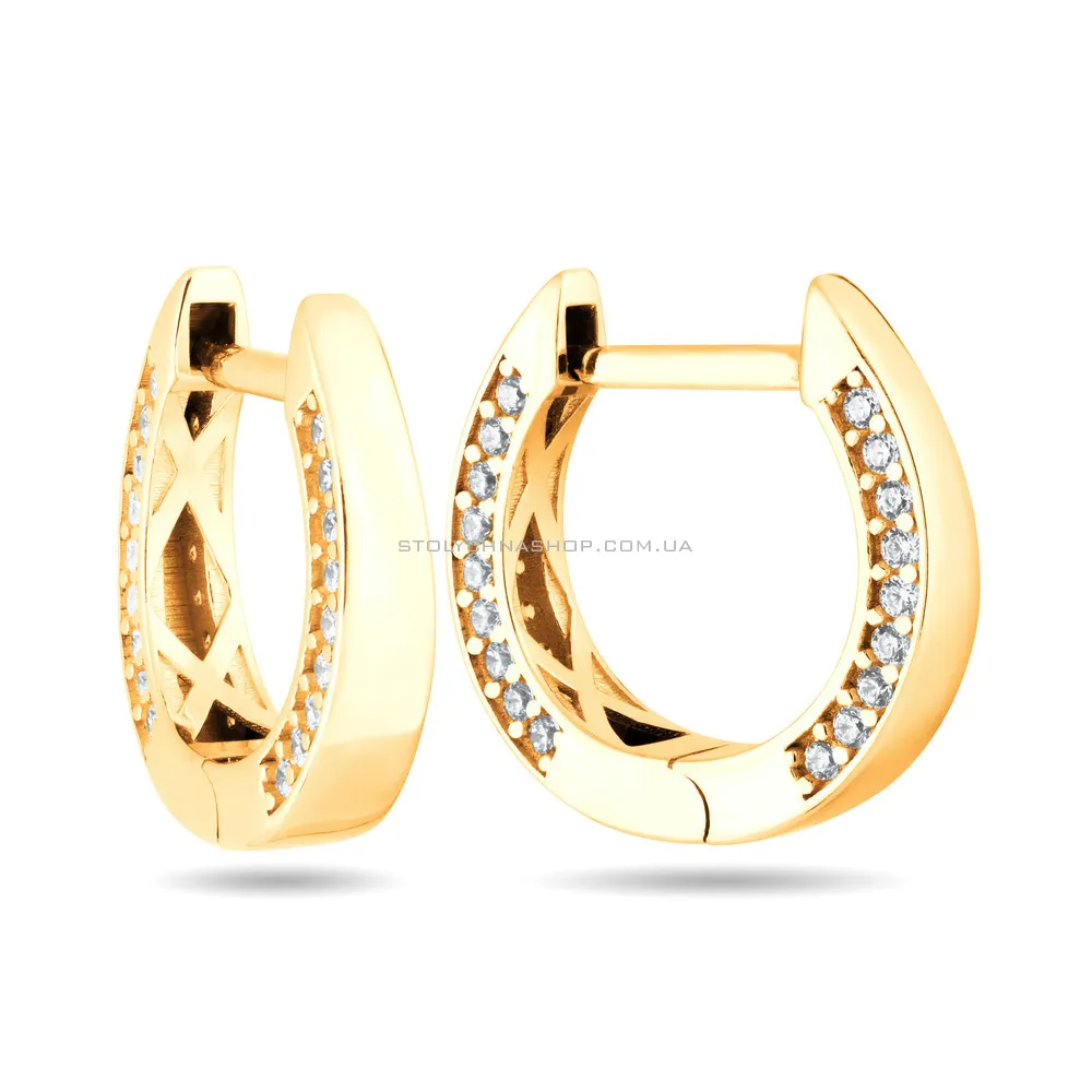 Сережки-кольца из желтого золота с фианитами (арт. 107041/15ж)