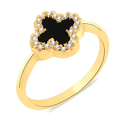 Кольцо из серебра с ониксом и фианитами (арт. 7501/3756/10жо)