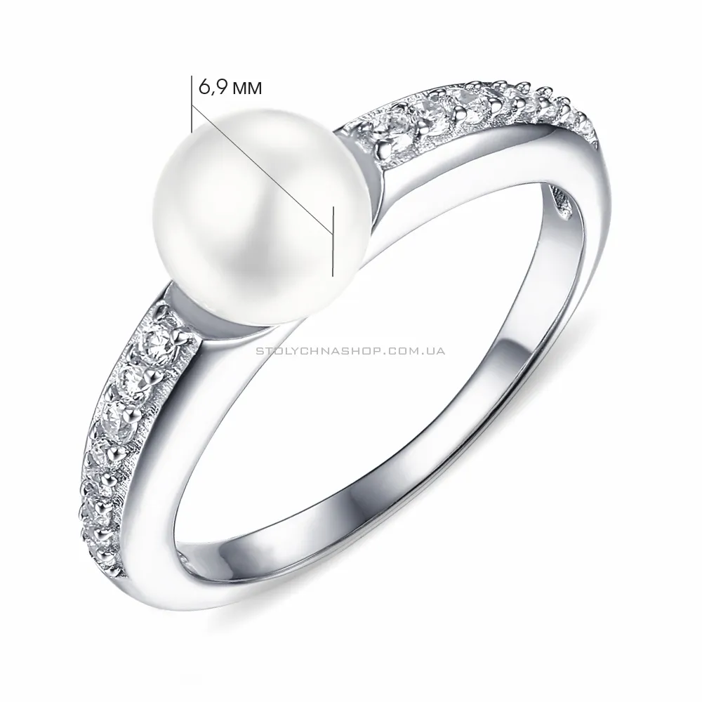 Срібна каблучка з перлами і фіанітами (арт. 7501/4262жб) - 2 - цена