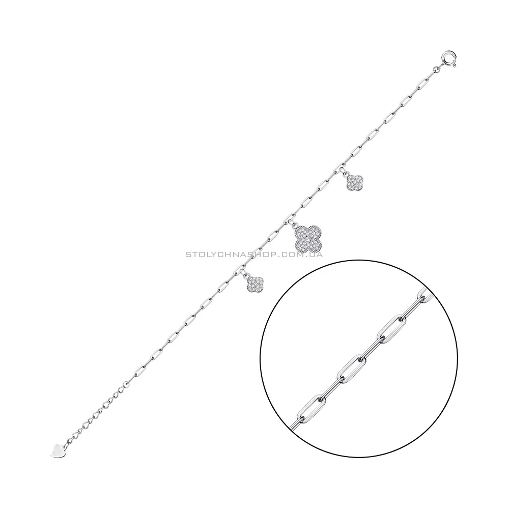 Срібний браслет Клевер з фіанітами  (арт. 7509/4098) - цена