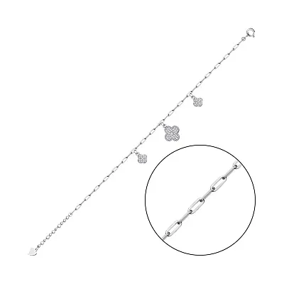 Срібний браслет Клевер з фіанітами  (арт. 7509/4098)