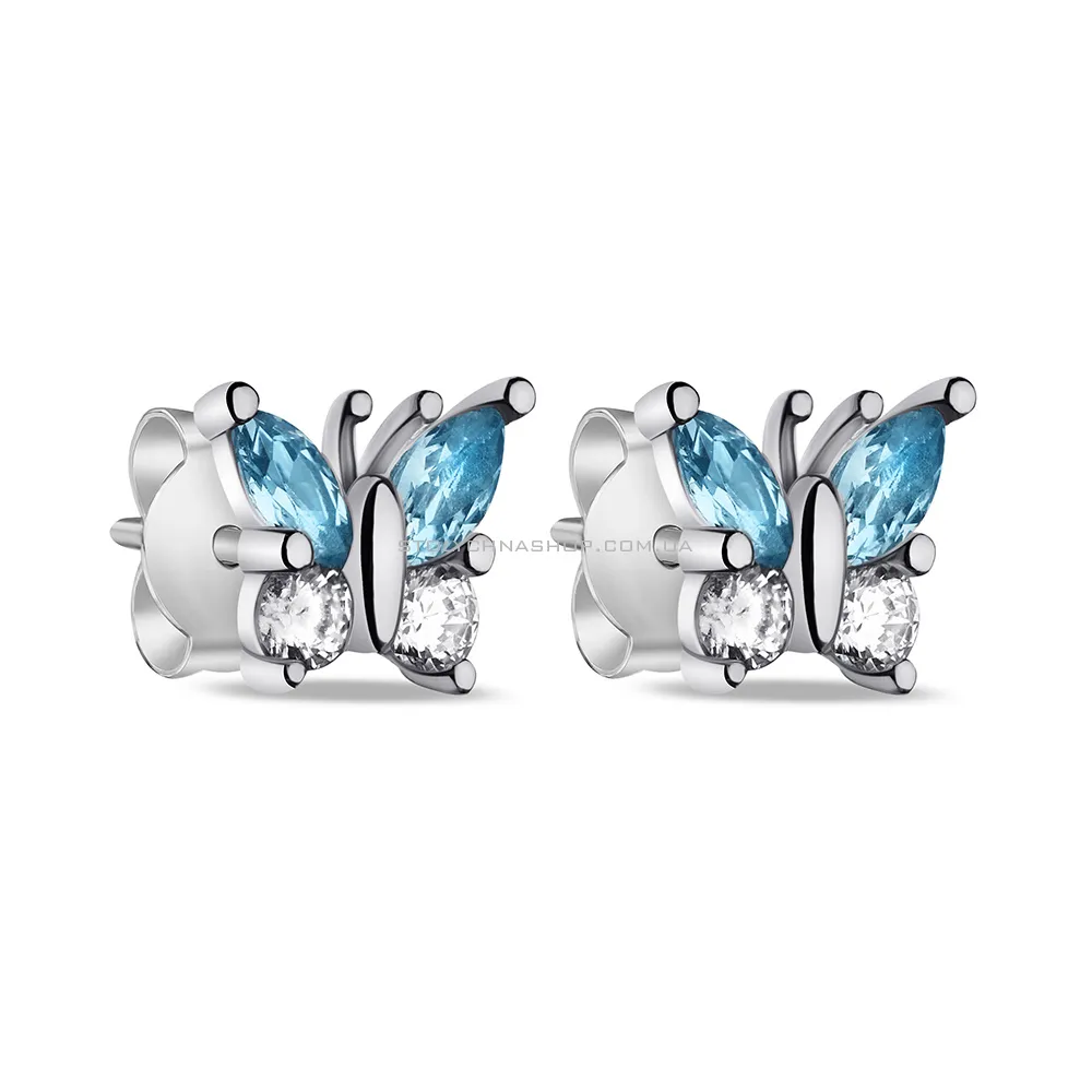 Серебряные серьги Бабочки с фианитами (арт. 7518/С2ФТ1/802) - цена
