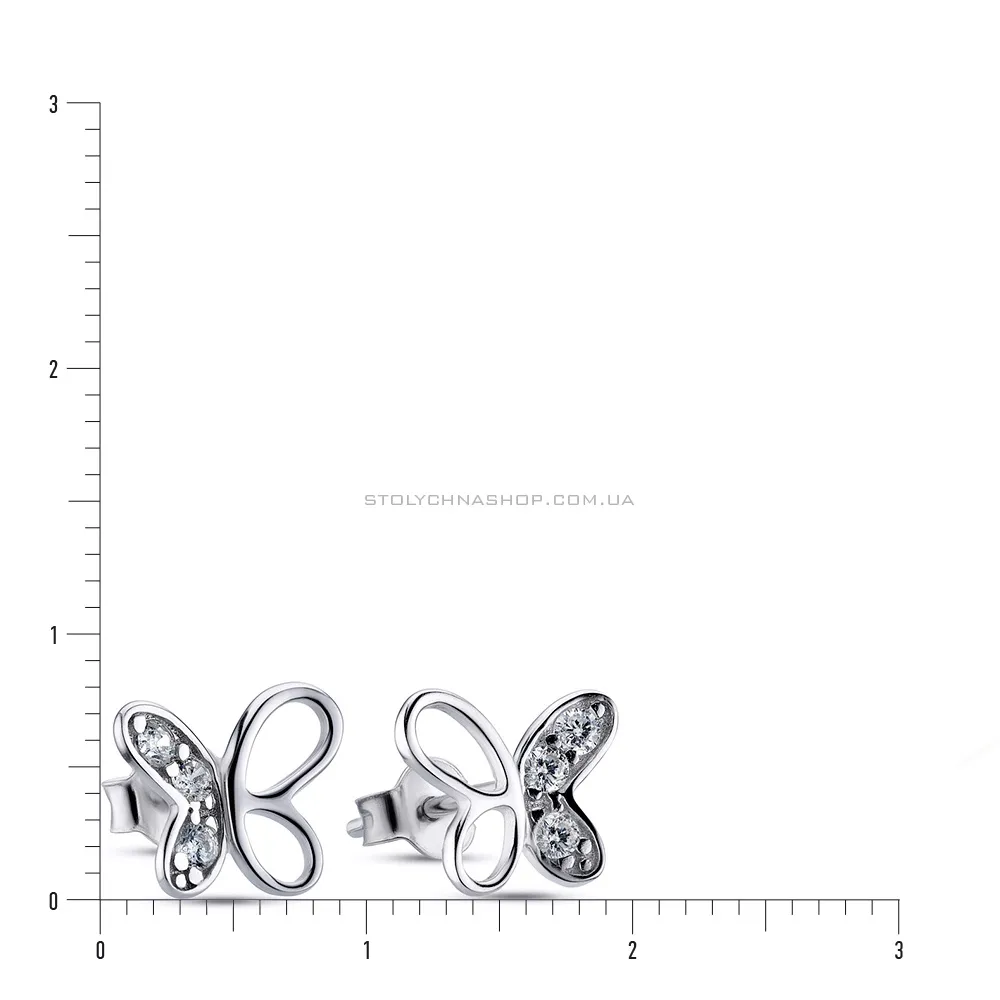 Серебряные серьги пусеты «Бабочки» с фианитами (арт. 7518/5151)